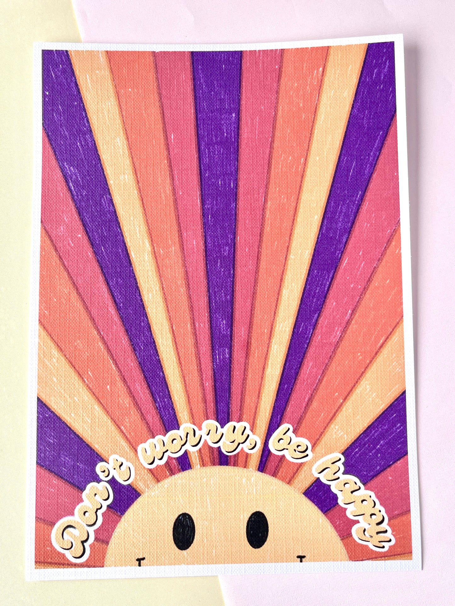 Retro Sunset Art Print – “Don’t Worry, Be Happy” (A5) 🥑