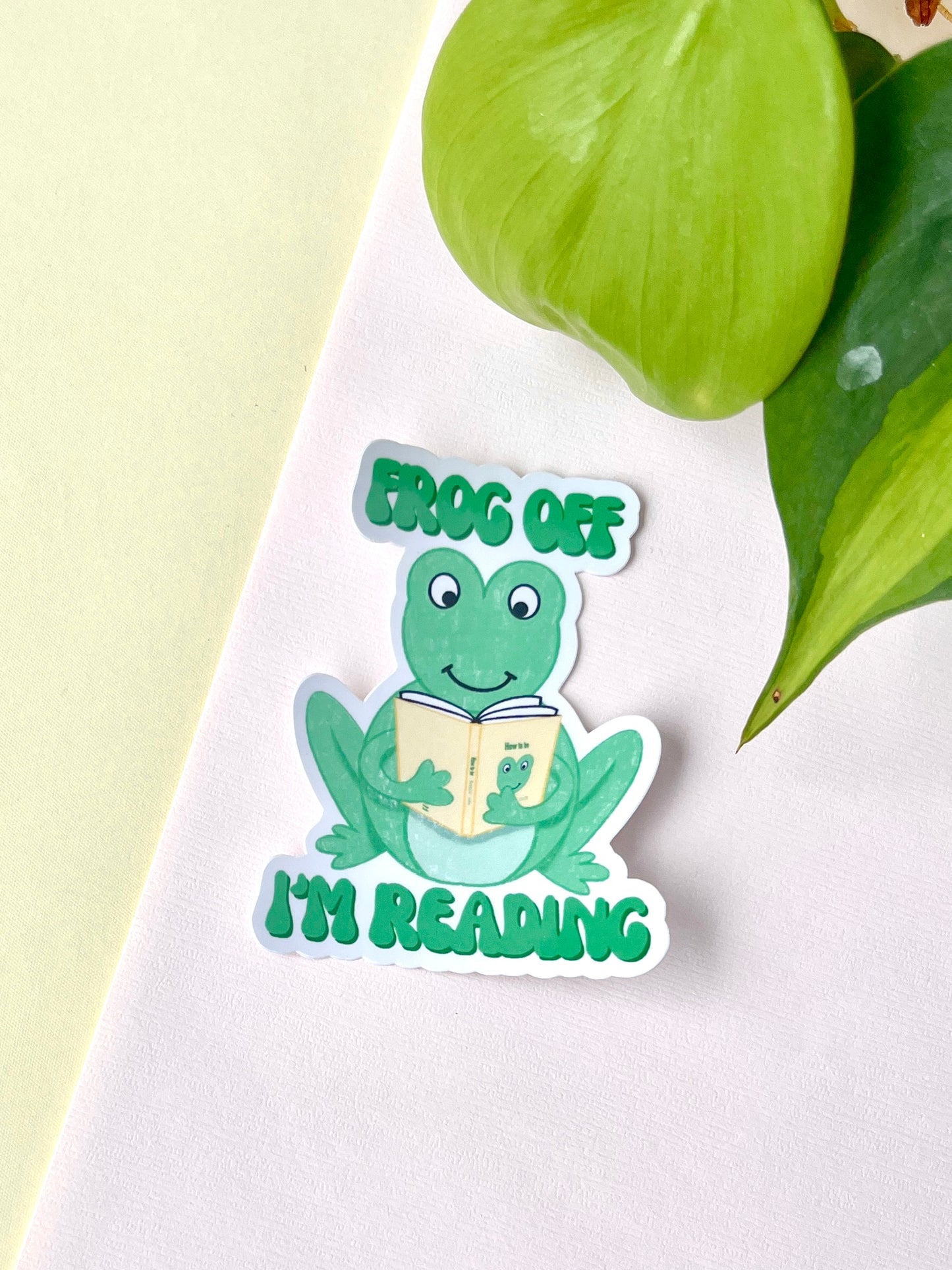 Frog Reading Die Cut Sticker – “Frog Off I’m Reading” 🥑