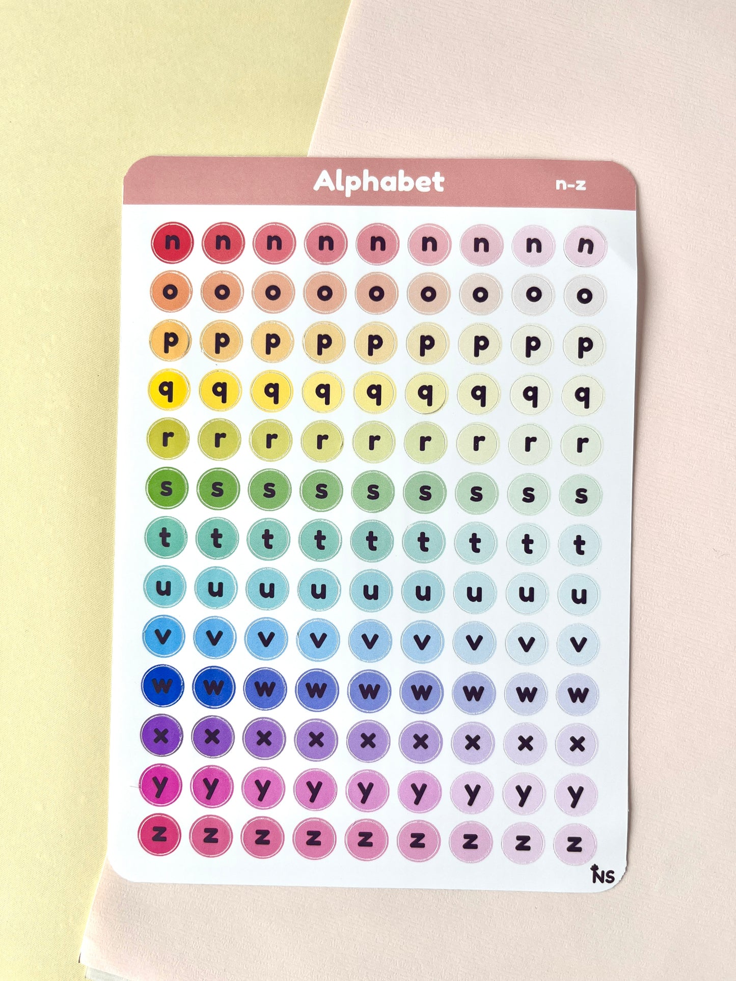 Alphabet Sticker Sheet N–Z – Rainbow Letter Stickers 🥑