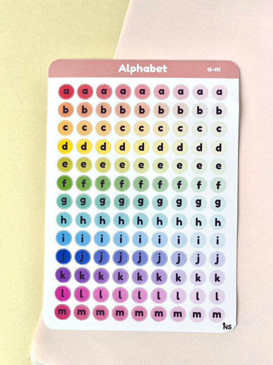 Alphabet Sticker Sheet A–M – Rainbow Letter Stickers 🥑
